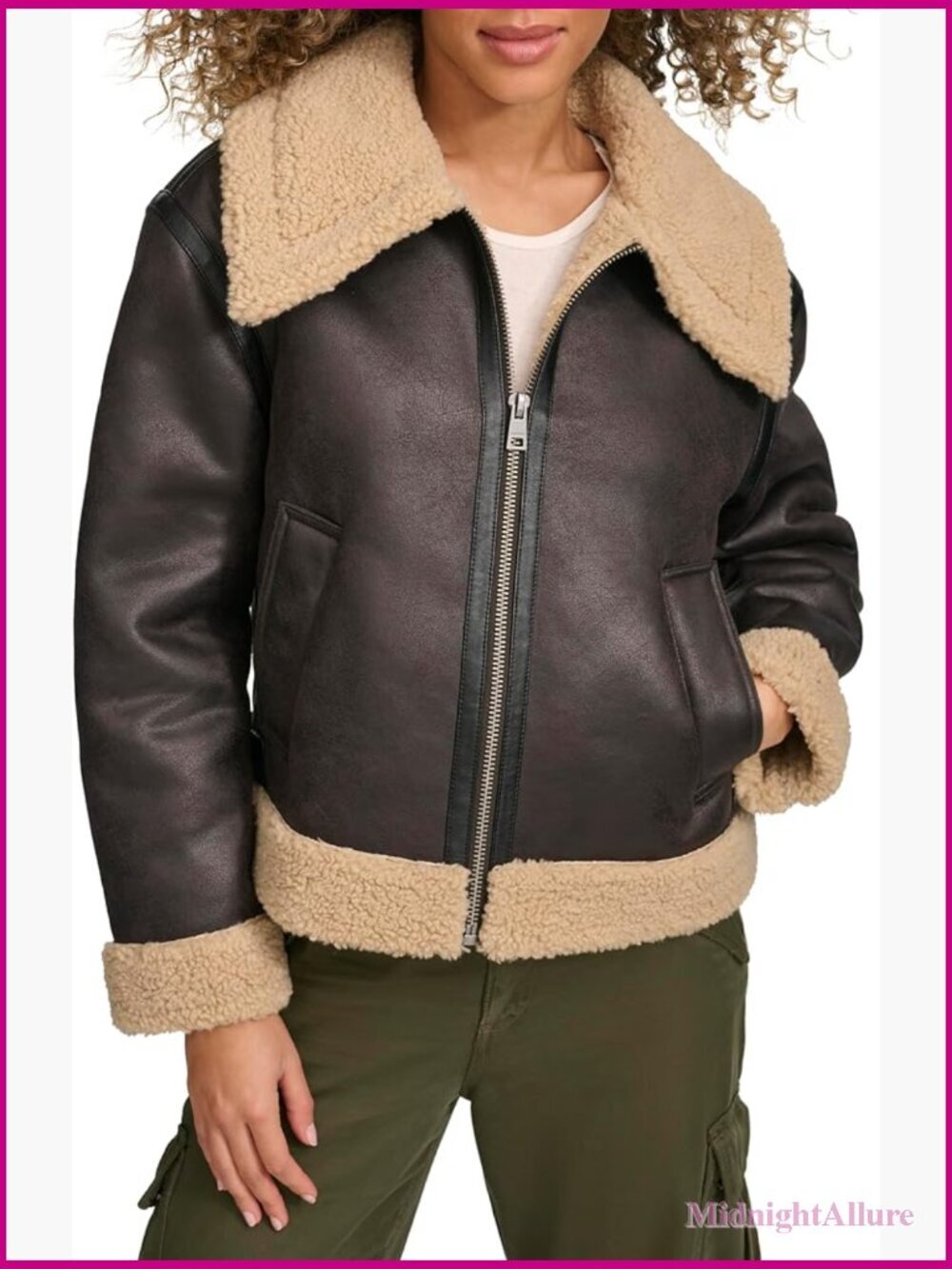 Faux Shearling Aviator Jacket with Sherpa Lining, Relaxed Fit
